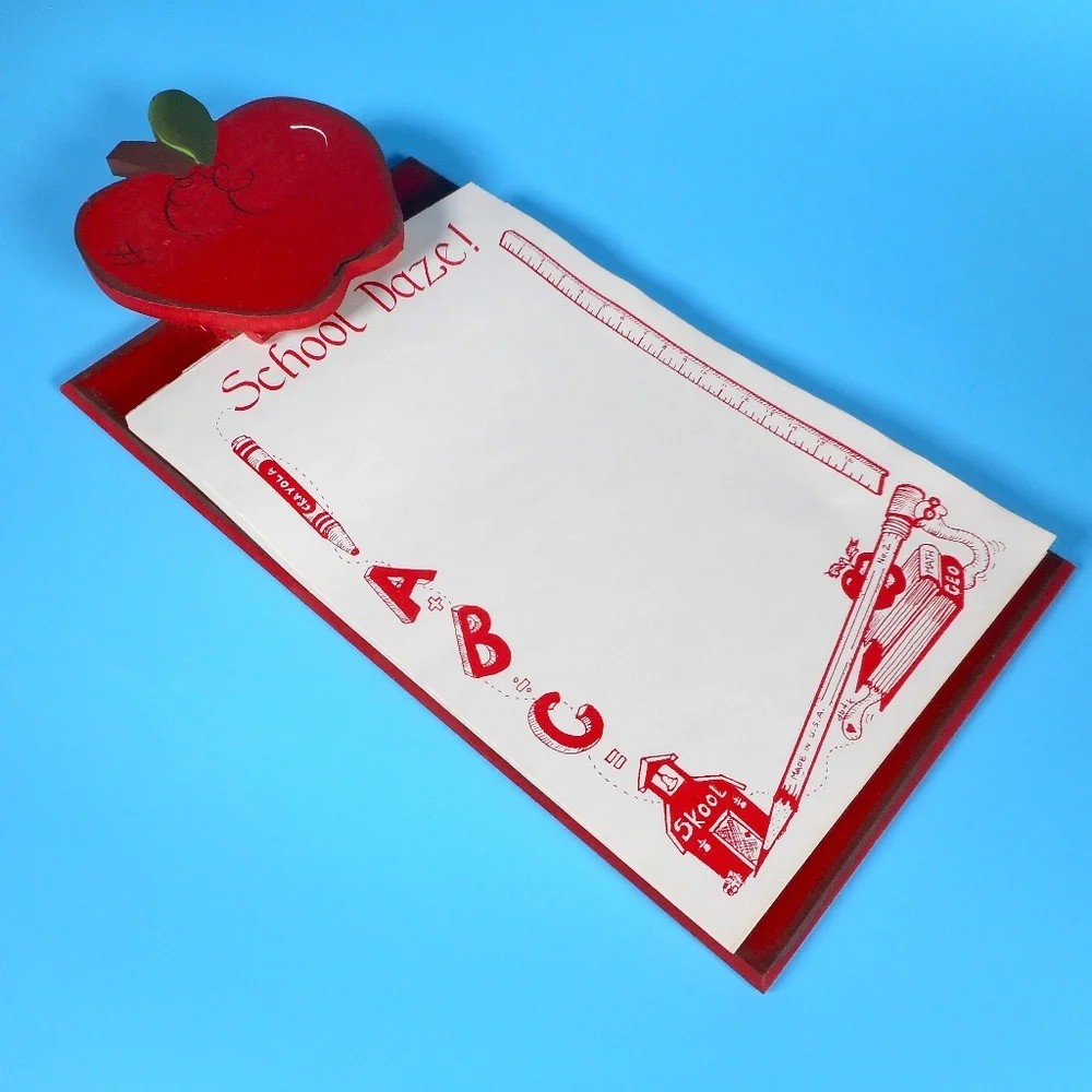 Vintage Red Apple Wood Clipboard Handmade Office Granny Core Teacher Craft w Pad